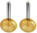 Real Craft Gold Brass Incense Stick Holder Agarbati Stand Dhupdani (Set Of 2)