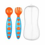 Safe-o-kid Bpa Free Extra Safe Silicone Feeding/Training Spoon With Box For Baby- Blue & Orange Pack of 2