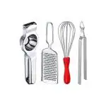 DreamBasket Stainless Steel Lemon Squeezer & Cheese Grater & Egg Whisk & Chimta for Kitchen