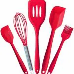 INKULTURE Silicone Kitchen Utensils Set for Cooking and Baking 5 Pcs Cooking Utensils Set Heat Resistant Non-stick kitchen Tools(Red)