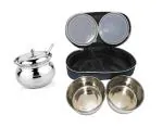 BLUE WONDER Stainless Steel Multipurpose Ghee Pot/Pickle Container with Spoon With 2 Pcs Bag Lunch Box and (Multicolour, Pack of 2)