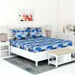 BSB HOME 160 Tc Glace Cotton Microfiber Aspire Collections Bedsheet for Double Bed With 2 Pillow Covers-Blue&Grey