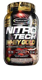 MuscleTech Performance Series Nitrotech Cookies and Cream 100% Whey Gold Protein Powder 1 kg