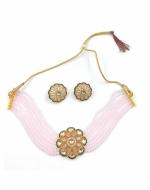 Bella Store Women Light Pink Brass Meenakari Kundan Beads Necklace