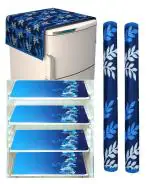 HOME LIVING Premium Quality Refrigerator Covers Combo of Exclusive Decorative Kitchen Combo Fridge Top Cover with 4 Fridge Mats 2 Handel Cover ( Fridge Cover Combo)