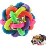 Sage Square Cat Pet Woven Rubber Balls With Inner Bell - Colorful Squeaky Rainbow