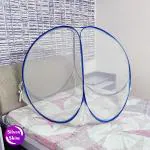 SILVER SHINE Foldable Baby Mosquito Net for 0 to 36 Months Year Old Baby White Color and Blue Border