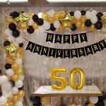 50th Marriage Anniversary Decoration Items Wedding Anniversary Decoration Surprise Gift for Wife Husband and Parents 40 Golden 40 Black 40 Silver Metallic Balloon 83 Combo Kit