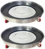 Wheel Crew Stainless Steel Silver Gas Cylinder Trolley With Wheels (Pack Of 2)