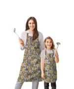 Oasis Cotton Printed Parent and Kid Apron Combo Set - Grey Hibiscus - 1 Adult Apron & 1 Kid Apron