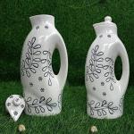 Kraftlik Handicrafts Ceramic Oil Dispenser for Kitchen Stylish 1000ml each (White) pack of 2