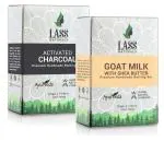 Lass Naturals Combo of Premium Handmade & Organic soaps Activated Charcoal Soap and Goat Milk with Shea Butter Soap 125 gm each