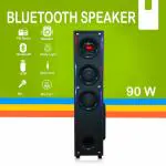 TECH2ROCK High-Power 180W Bluetooth Tower Speakers in Wooden Cabinet - Subwoofer, USB FM, Mic, Full Remote Control for Home Theater, Office Events, Birthdays