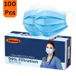 Fabaura 100% Certified Face Mask Surgical Masks, Blue 3 ply Pharmaceutical Mask Pack Of 100 Pcs, pollution mask, face mask Surgical Mask Washable, Reusable, Water Resistant Surgical Mask With Melt Blown Fabric Layer