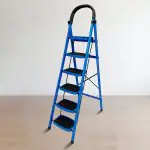 TNT The Next Trend 6 Step Steel Step-Ladder for Home | Heavy Duty Foldable Ladder with Wide Ant-Slip Steps and Anti-Skid Shoes - Blue