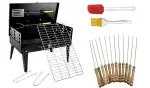 Inditradition Combo Pack Briefcase Charcoal Barbeque Grill with 12 Skewers, Fork, Tong, Oil Brush & Spatula (Metal, Black)
