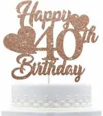 Zyozique 40th Birthday Cake Topper For Cake Decorations / Happy 40th Cake Toppers with Glitter Heart