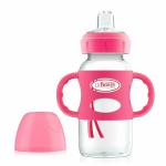 Dr. Brown's Options+ Wide-Neck Transition Bottle with Sippy Spout and Silicone Handle, 9oz (Pink)