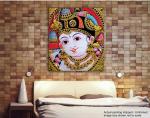 Tamatina Multicolor Tanjore Shree Krishna Thanjavur Canvas Painting - 23X19 Inch