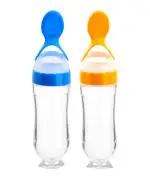THE LITTLE LOOKERS Baby Squeezy Feeder with Spoon Feeder 90 ML ( Yellow & Blue) (Pack of 2)