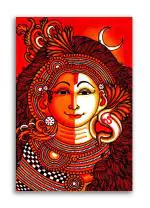 Tamatina Multicolor Kerala Mural Art Unframed Ardhnarishwar Mahadev Canvas Painting - 24X16 Inch
