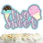 Festiko Cake Topper Ice Cream White Blue Glitter Two Sweet Theme Decorations Girls Boys Happy Birthday Party Decor Supplies