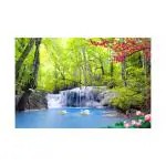 SHASWAT ART Beautiful Waterfall Natural Scenery Painting Sparkle Coated Self Adhesive Wallpaper Without Frame Digital Reprint 24 inch x 36 inch Painting