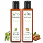 Mystiq Living Combo - Extra Virgin Olive Oil & Sweet Almond Oil| For Hair, Skin And Massage| Cold Pressed, Pure & Natural - 400 ML each (200 ML each)