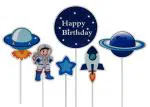 Festiko Set Of 6 Spaceship Astronaut Happy Birthday Cupcake Topper Universe Space Theme Cake Decorating For BoyS Birthday Party