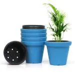 Livzing 11 Inch Self Watering Pot-Gamla Planter Pot-High Density Polyethylene Plastic Flower Pot-Modern Decorative Planter for Indoor-Outdoor-Balcony-Garden-Livingroom-Home-Blue(Pack of 5)