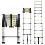 Lukia 13-Steps (12.5 ft) Aluminium Safety Lock Folding Telescopic Ladder (3.8 m Extended and 87 cm Closed, Silver Color)