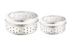 Dynore Stainless Steel Hole Puri Dabba/Sprout Maker/coriander dabba/Flat Dabba With Air Ventilation Hole Through it- Set of 2 Kothmir Dabba