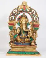 Arihant Craft God Ganesha Idol Handcrafted Stone Work Showpiece - 39.5 cm (Brass, Multicolour)
