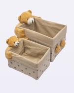 Market 99 Set Of 2 Paper & Fabric Teddy Shape Storage Basket For Home Cloth Storage Toy Storage Home Décor Kids Bucket Brown