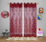 Indian Online Mall Maroon-Net-Frill-Panel Polyester Window Eyelet Curtain, 4X5Ft (Pack Of 2)