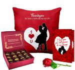 Midiron Valentine's Day Gift for Wife/Girlfriend|Romantic Gift for Husband/Boyfriend| Birthday gift for Wife ( Chocolate Box, Artificial Rose, Greeting Card, Cushion)