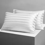 SAGO White 200 Tc Cotton Satin Stripe Pillow Covers Only Standard Size 18 X 28 Inch - Pack Of 2