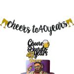 Festiko 40th Birthday Decoration Cheers To 40 Years Decor For Men Women Happy 40th Birthday Wedding Anniversary Party Supplies Black Glitter Decorations Combo (Banner, Cake Topper)