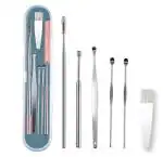 MyHomesWorld Ear Pick 6 Pc's with a Storage Box Earwax Removal Kit | Ear Cleansing Tool Set | Stainless Steel Spiral Ear Curette Ear Wax Remover Tool with Cleaning Brush (Pack of 1 kit)