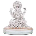 Silver Laxmi ji Statue on a Lotus Flower on a Glass Base