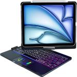 ProElite 360 Degree Rotatable Wireless Bluetooth TouchPad Keyboard Case Cover for Apple iPad Air 13 inch 2024 M2 & iPad Pro 12.9 5th/6th Gen, Built-in 7-Colors Backlit, Black