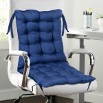 Kuber Industries Microfiber Back And Seat Chair Cushion for Indoor Outdoor Patio Chair with Ties, 18*36 Inch (Navy Blue)
