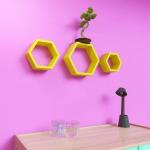 TFS Wall Mounted Hexagon Wall Shelves for Living Room, Bedroom, Office and More (Set of 3) MDF (Medium Density Fiber) Wall Shelf (Number of Shelves - 3, Yellow)