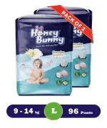 Honey Bunny Large (L) Size - 48 diapers| Pack of 2 | (9-14 kgs) with Wetness Indicator, Silky Soft - Bubble sheet| (9-14 kgs) with Wetness Indicator, Silky Soft - Bubble sheet