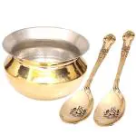 ROYALSTUFFS Brass Handi/Pongal Pot/Gundu/Cooker/Aandi - with 2 Spoon - 2 LTR (Brass) by Indian Collectible, Gold