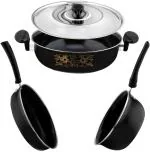 Kishi Kashvi Best Kitchen gift Cookware Set Kadhai 26 cm diameter with Lid 3.5 L capacity (Cast Iron, Non-stick, Induction Bottom)