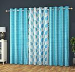 Homyhise Sky Leaf Printed Blue Polyester Door Curtain (2.74 x 1.22 m) (Pack Of 2)
