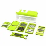 DeoDap Multi-Purpose Plastic 13-in-1 Manual Vegetable and Fruits Grater, Chipser Chopper, Slicer, Cutter and Dicer with Stainless Steel Blades and 1 Pillar