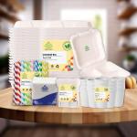 SHRAYATI Eco-Friendly Disposable Essentials Bundle: Pack of 25, 50 Clamshell Boxes, 50 Paper Cups, 50 Biodegradable Paper Spoon, and Tissue Papers (100 per Pack), Paper Straws: 50 Pcs Pack, 6 MM - Perfect for Parties, Events, and Everyday Use