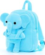 Frantic Kids Velvet Soft Animal Cartoon Plush School Backpack Bag For 2 To 5 Years Baby/Boys/Girls Preschool, Picnic, Nursery (Sky Elephant)
